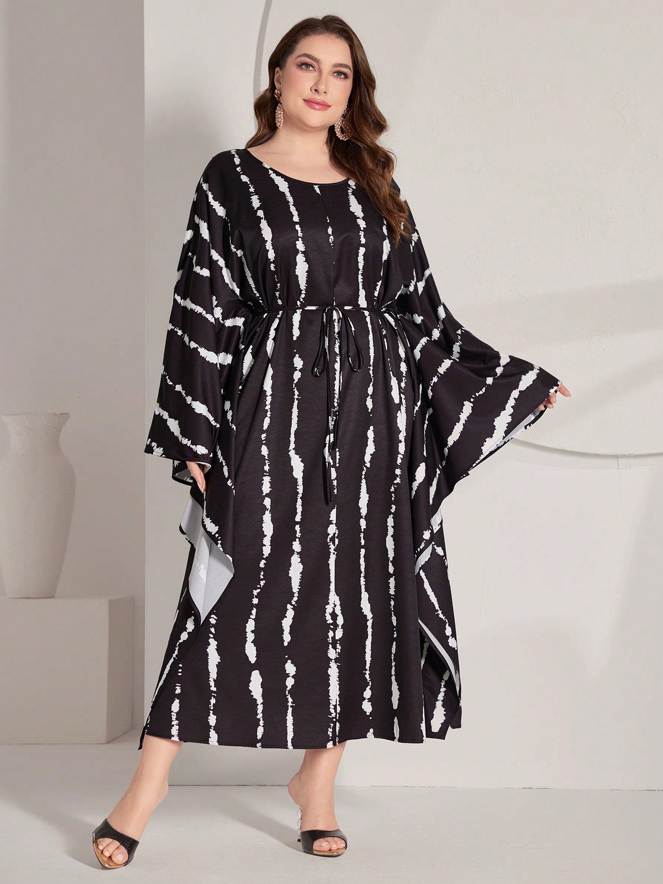 Plus Size Women's Tie Dye Flare Sleeve Arabian Kaftan Dress