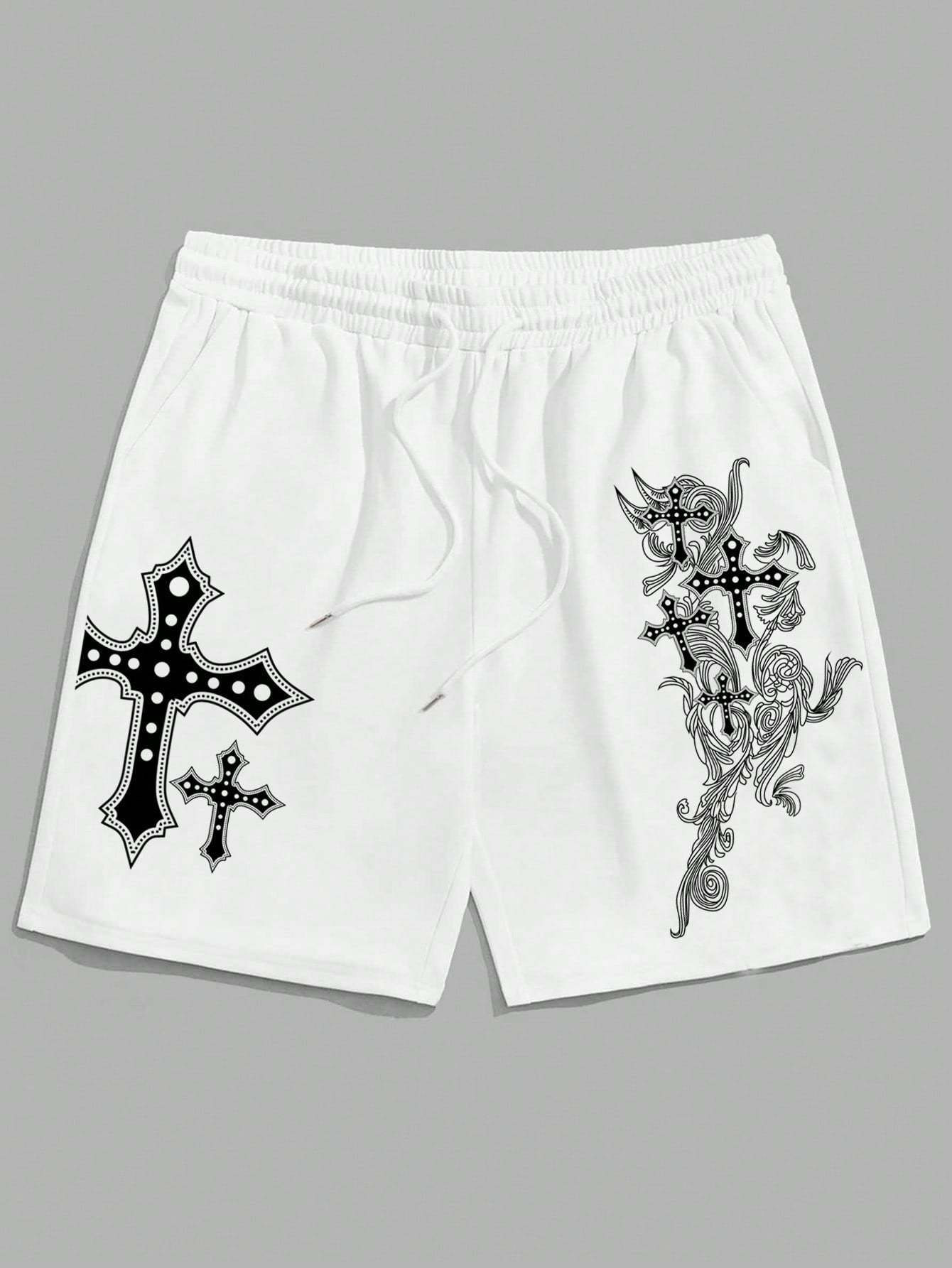 Men'S Drawstring Waist Cross Print Shorts