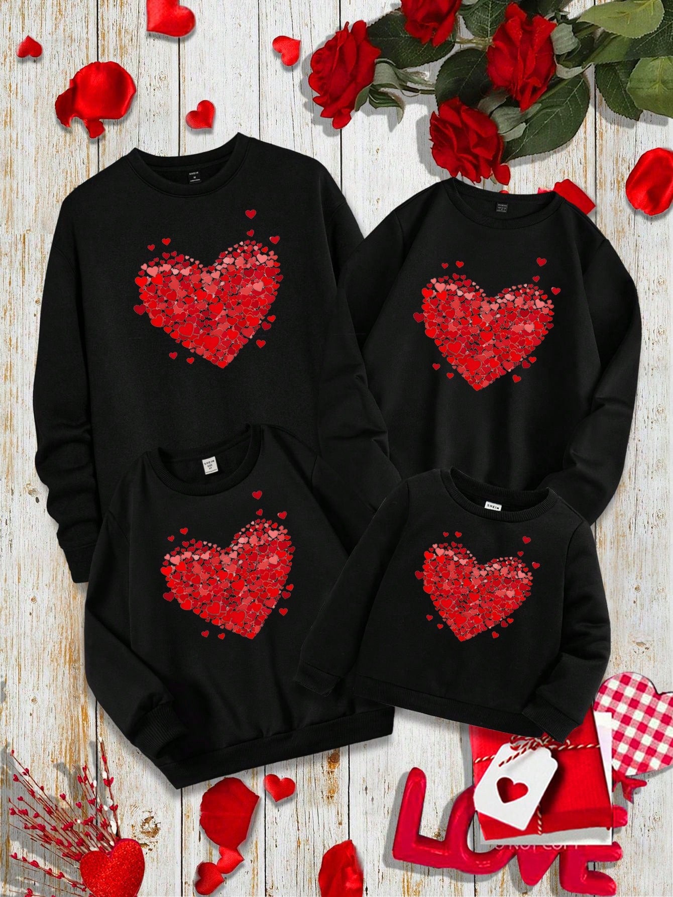 Loose Fit Men's Heart Printed Round Neck Sweatshirt