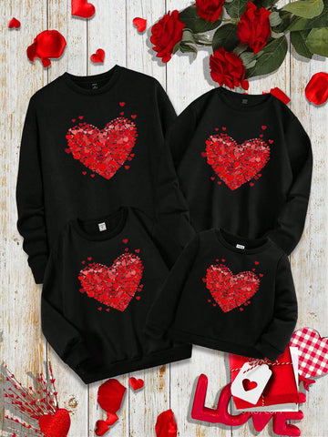 Loose Fit Men's Heart Printed Round Neck Sweatshirt