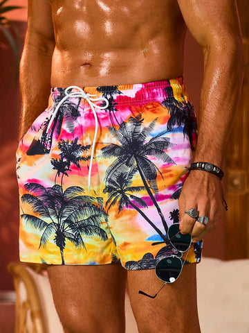 Men's Palm Tree Printed Beach Shorts