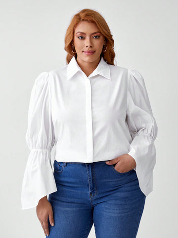 Plus Size Women'S Flare Sleeve Shirt