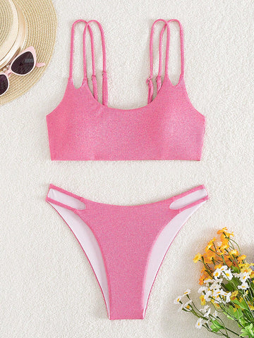 Women'S High Neck Ribbed Swimsuit Set