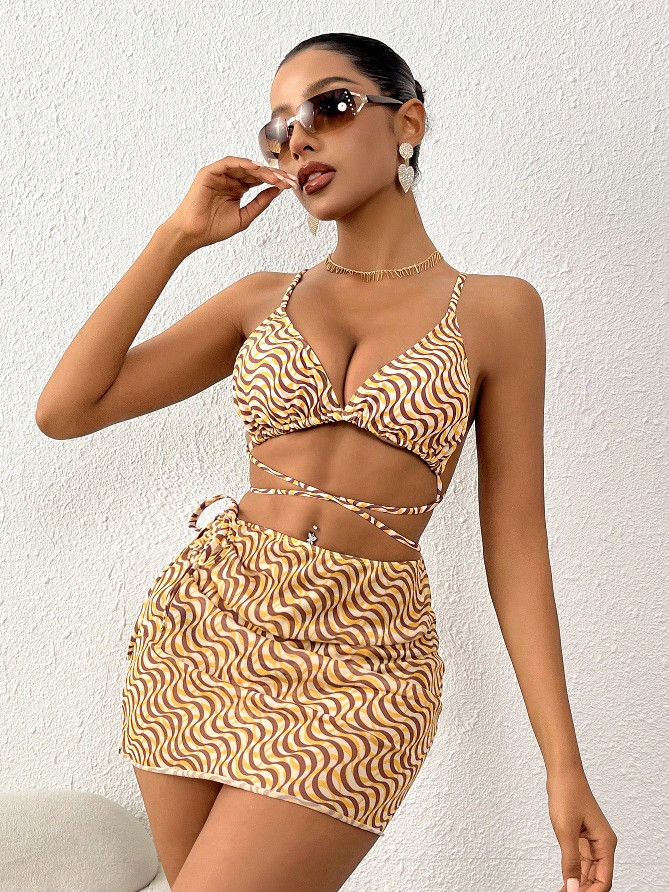 Women'S Wave Stripe Swimsuit Set