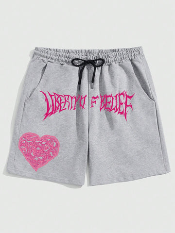 Men'S Letter & Heart Printed Shorts