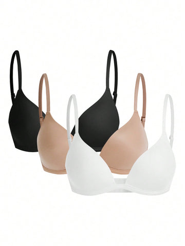 3pcs Solid Color Wireless Bra