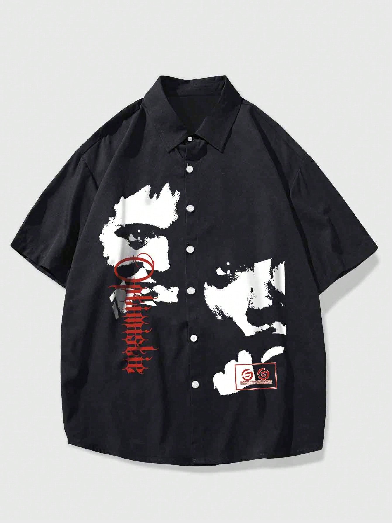 Men'S Character Silhouette Print Short Sleeve Shirt, Daily Wear For Spring & Summer