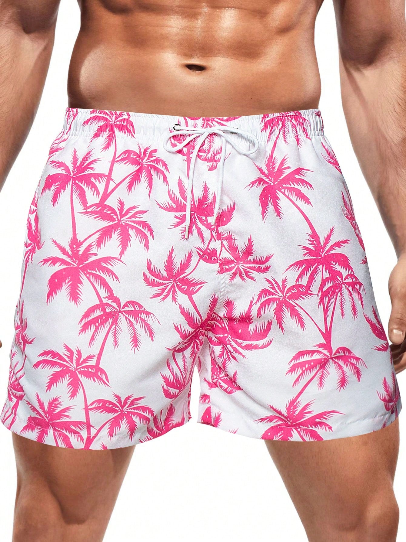 Men'S Coconut Tree Printed Drawstring Beach Shorts