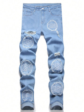 Men'S Distressed Straight-Leg Jeans