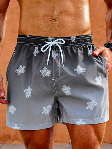 Men'S Turtle Pattern Drawstring Waist Beach Shorts