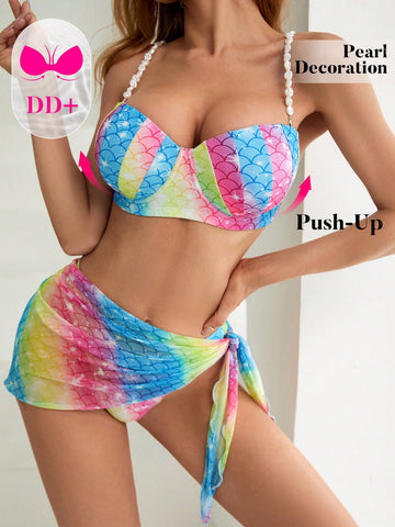 Women'S Contrast Color Fish Scale Printed Swimwear Set Carnival