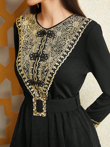 Women's Patchwork Lace Long Sleeve Dress