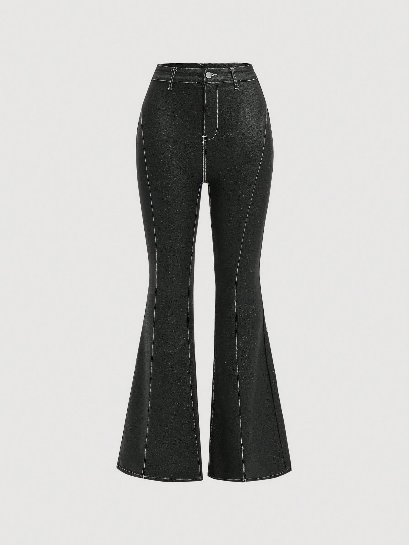 Y2K Sexy Retro Stretch Women Contrast Stitch Flare Leg Pants Black