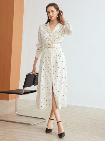 WOVEN WOMEN'S POLKA DOT POINTED COLLAR DRESS