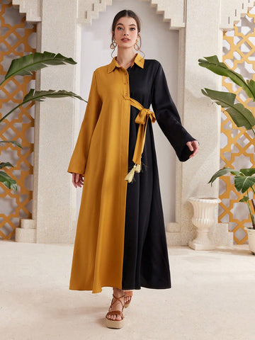 Ladies' Color Block Knot Detail Arabic Dress