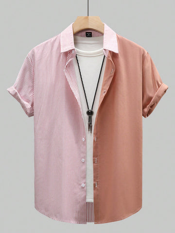 Men's Striped Color Block Short Sleeve Shirt