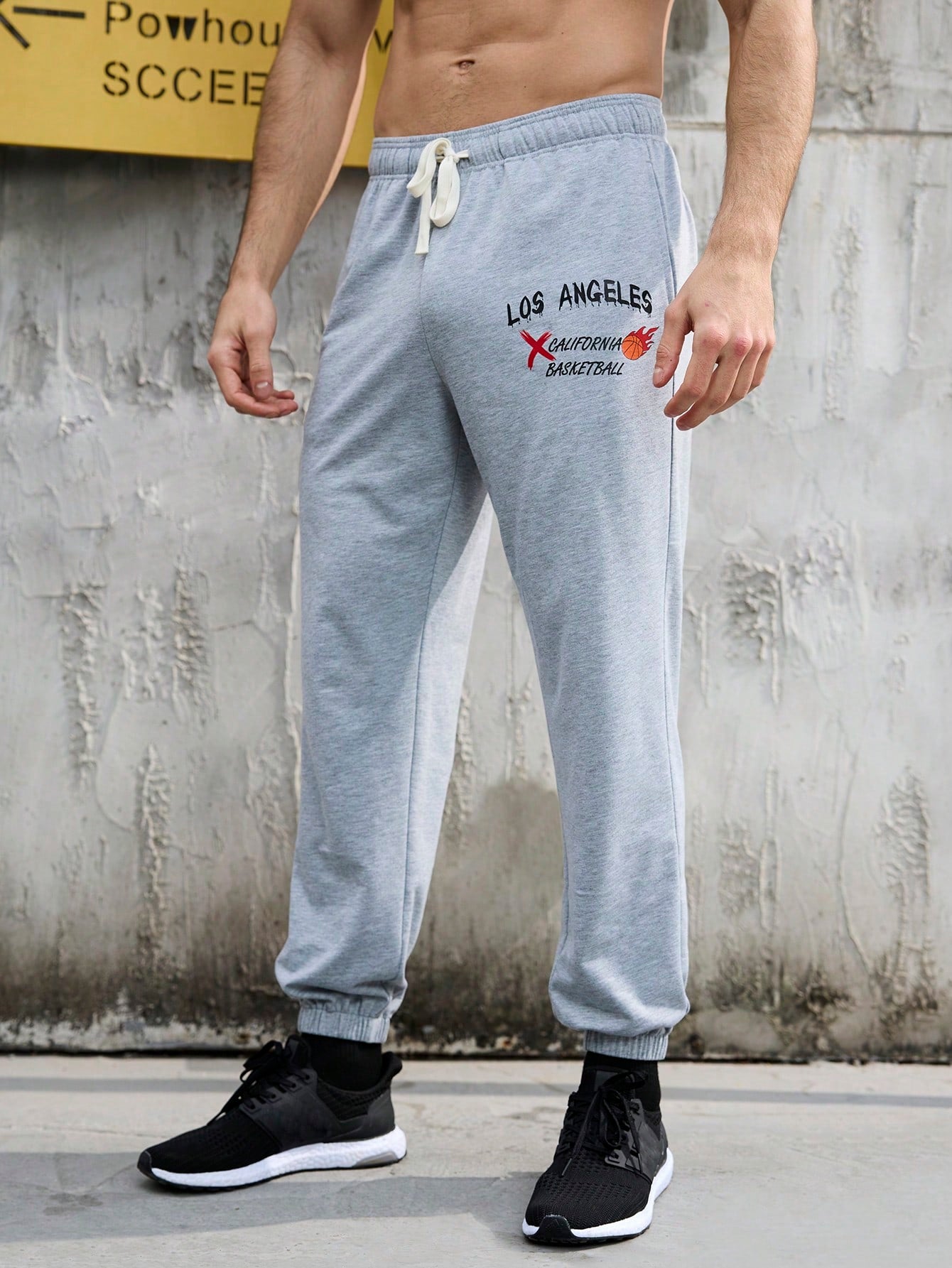 Men's Letter Pattern Drawstring Waist Sport Jogger Pants With Ribbed Cuffs