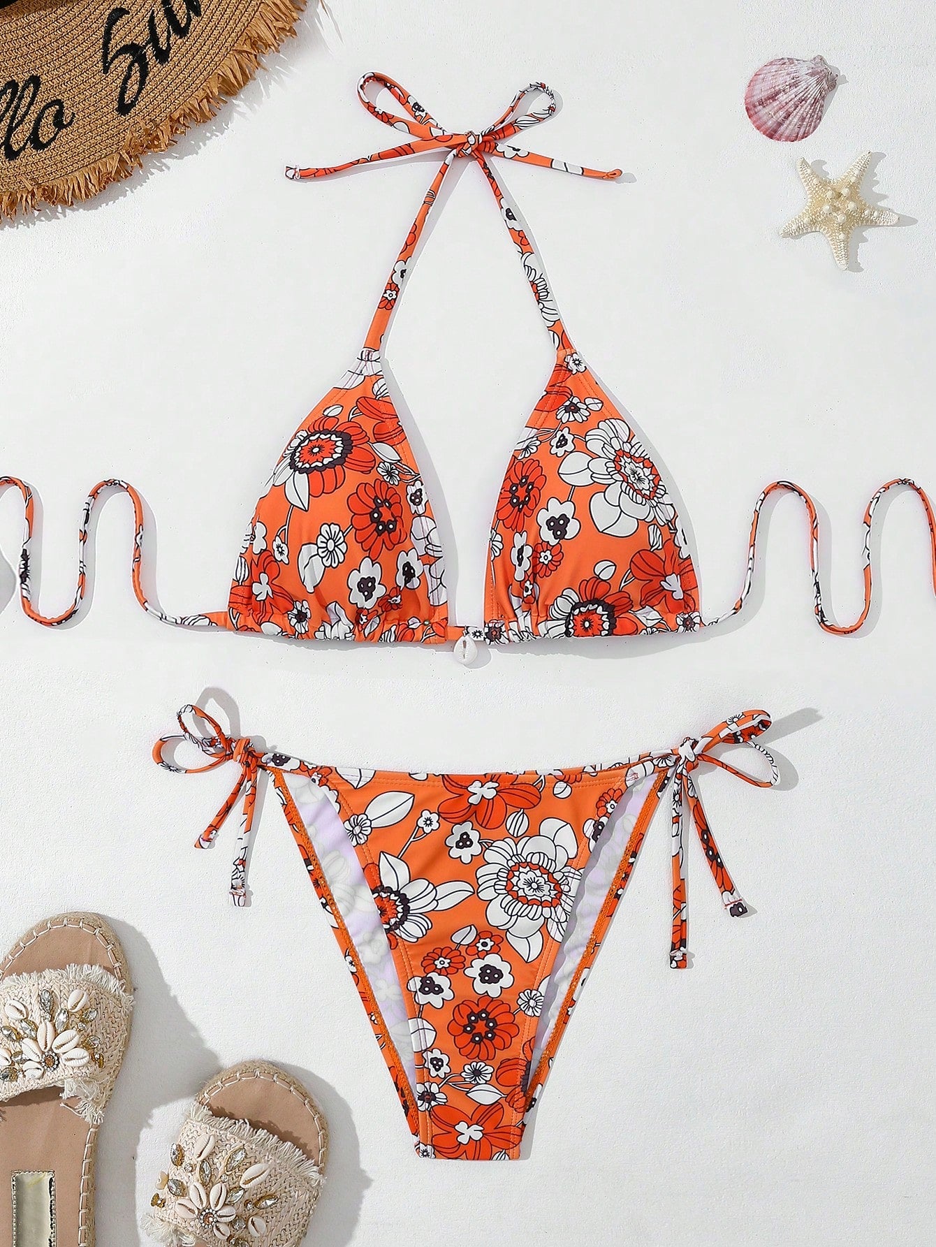 Women's Flower Printed Halter Bikini Set, Summer Beach Bathing Suit