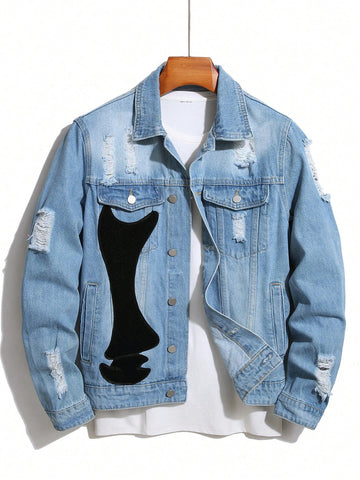 Men's Long Sleeve Denim Jacket With Distressed Details