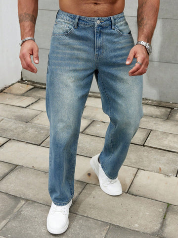 Men's Casual Jeans Straight Leg Long Distressed Dark Jean Cargo Plain Blue Going Out Vintage Boyfriend Gift