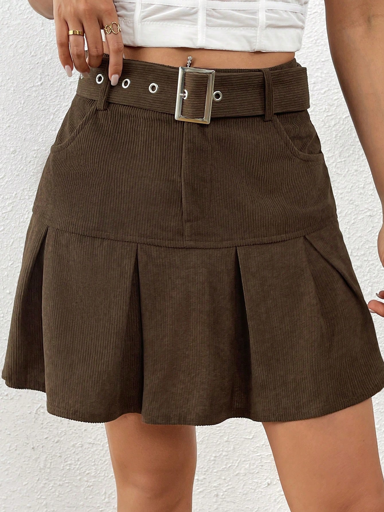 Women's Corduroy A-Line Pleated Skirt