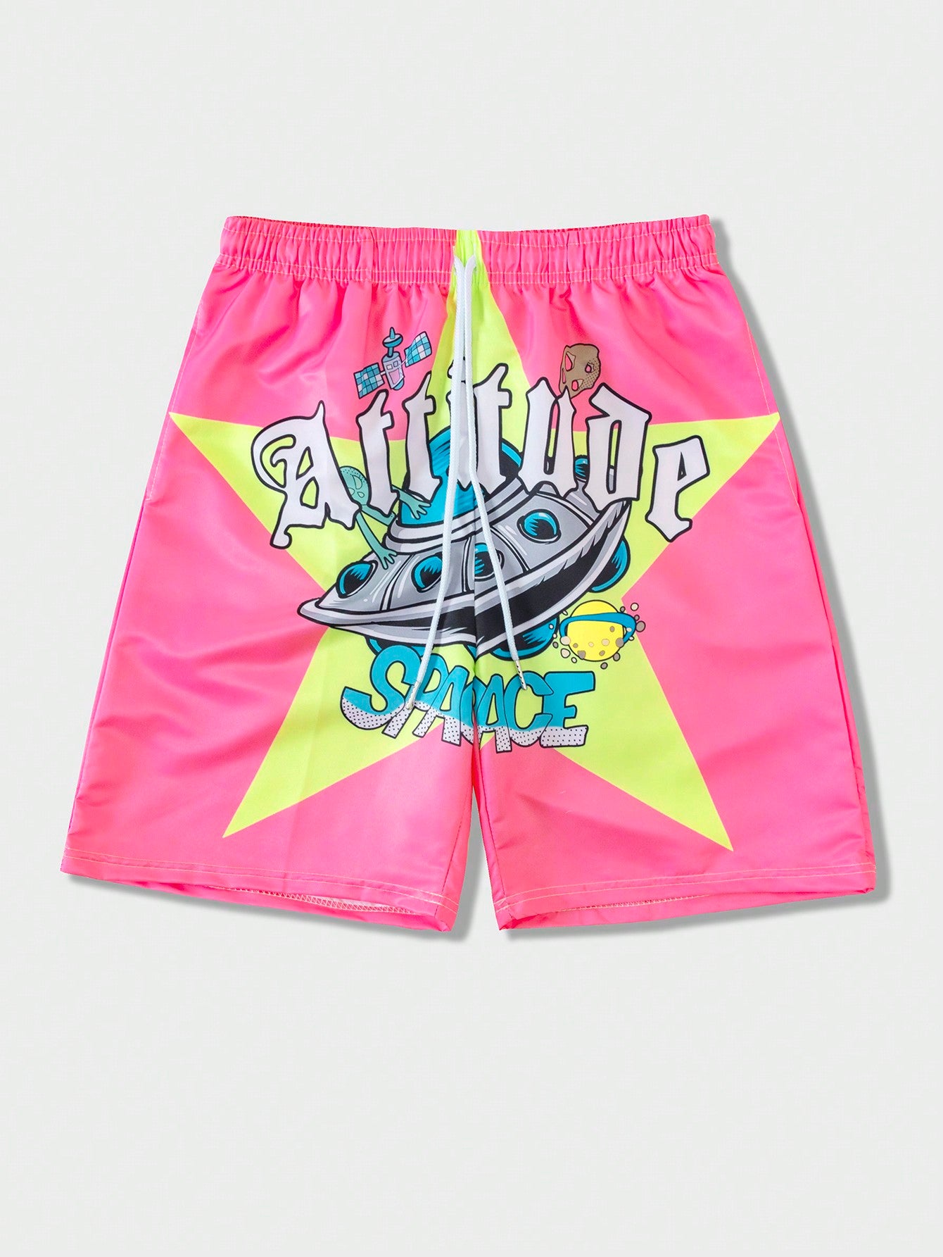 Men's Alien Print Woven Shorts, Suitable For Daily Wear In Spring And Summer