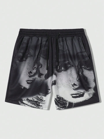 Men's Portrait Print Shorts Suitable For Daily Wear In Spring And Summer