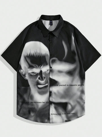 Men's Portrait Printed Short Sleeve Shirt