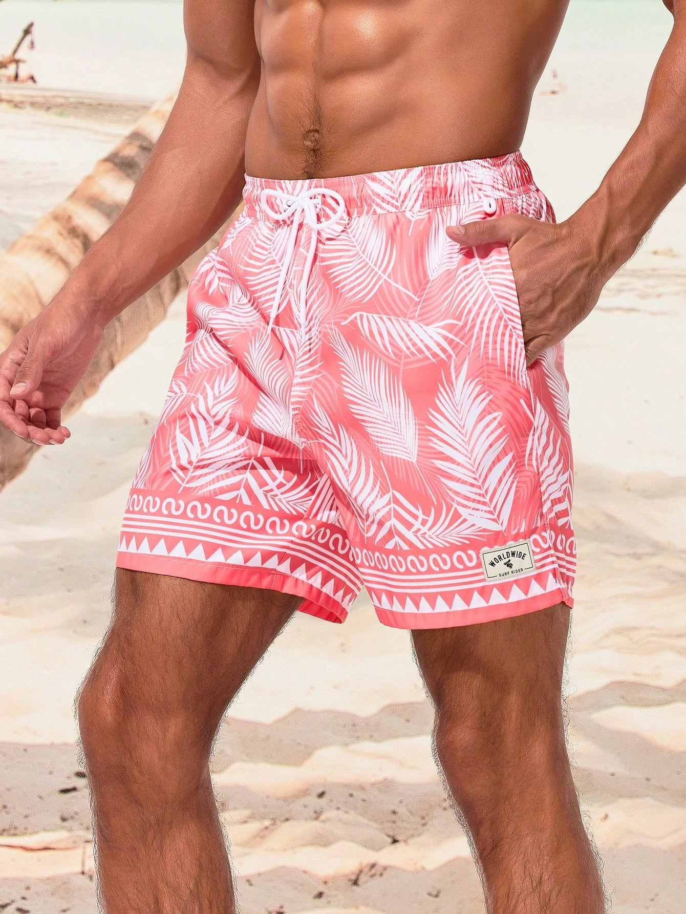 Men's Tropical Printed Beach Shorts With Slant Pockets