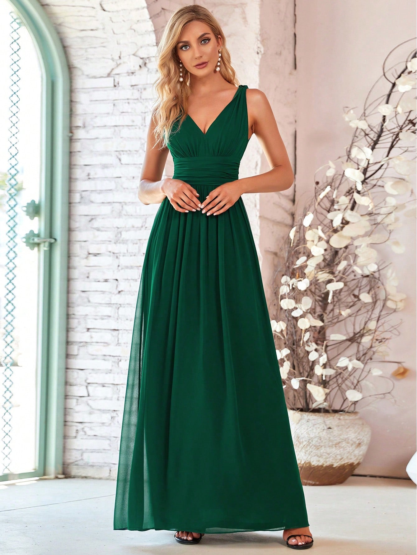 EVER-PRETTY Ruched Empire Waist Maxi Chiffon Dress