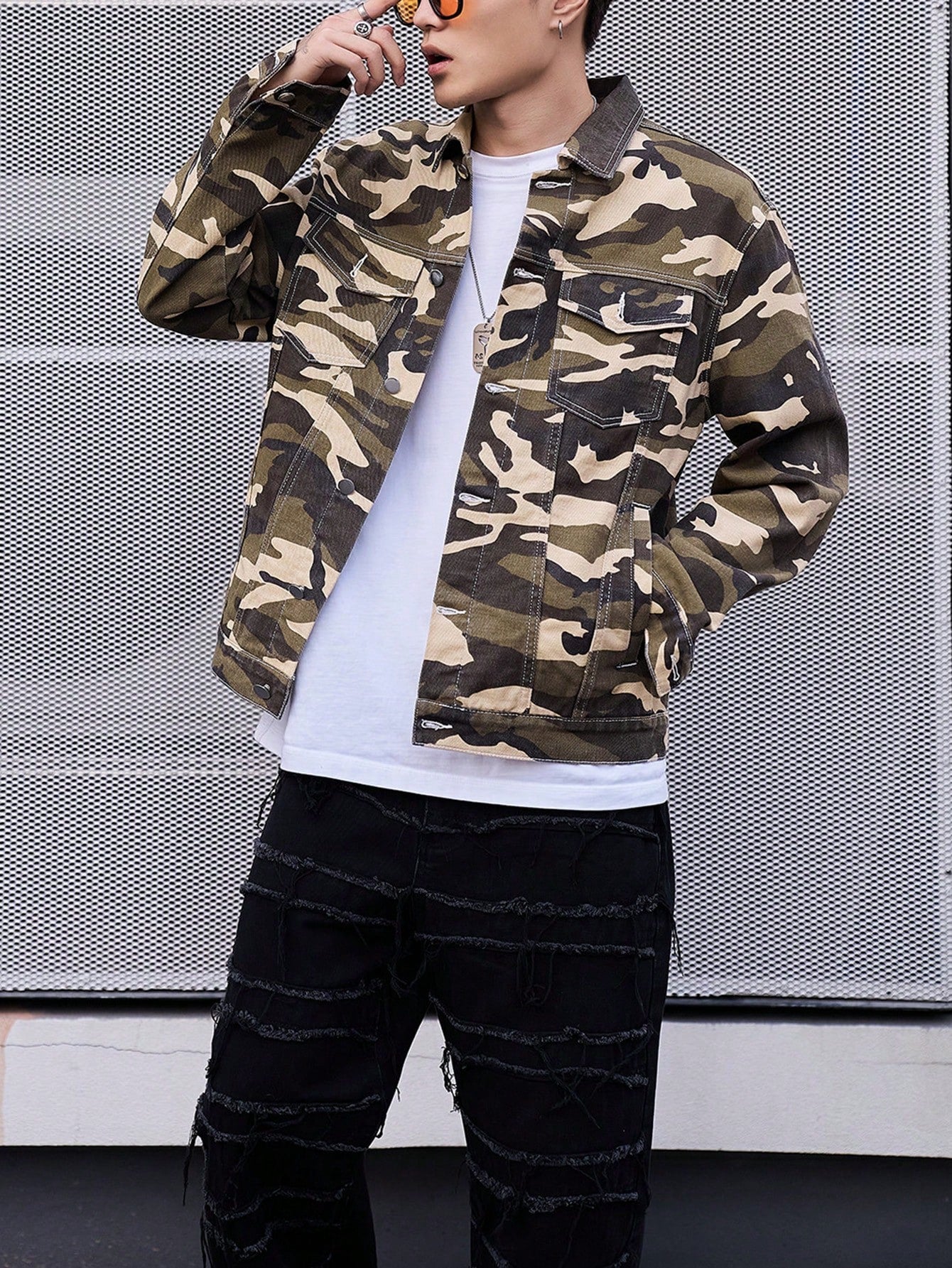 Men's Camouflage Printed Denim Jacket