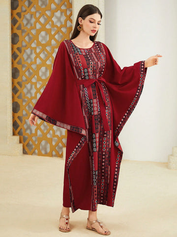 Women's Geometric Printed Batwing Sleeve Kaftan