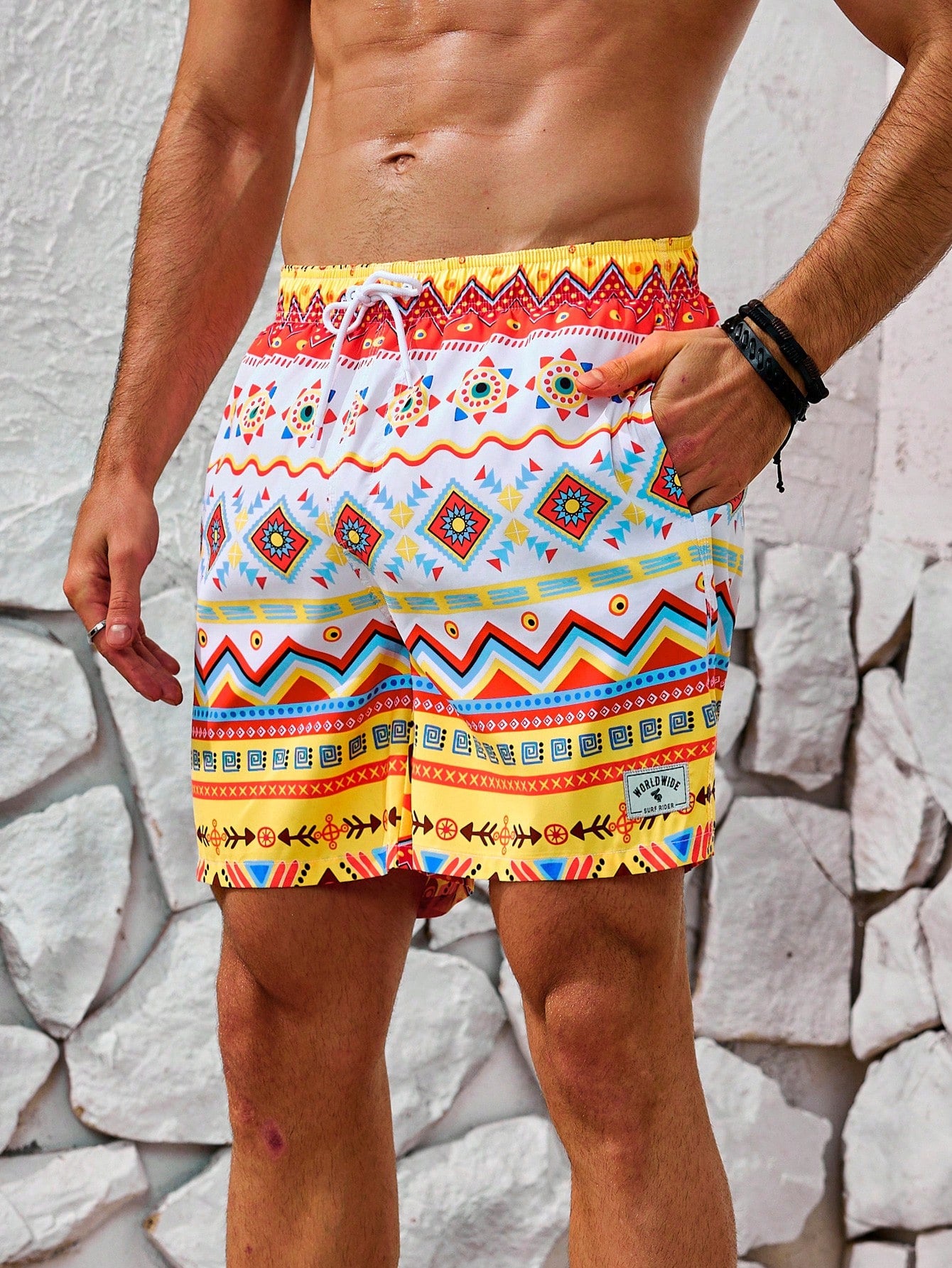 Men's Geometric Pattern Printed Beach Shorts