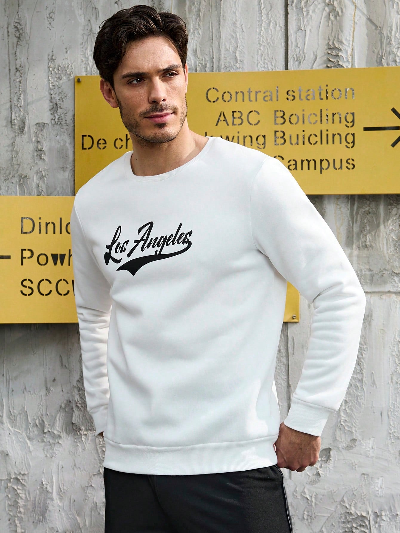 Men's Letter Print Round Neck Athletic Sweatshirt