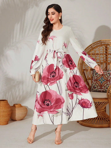 Floral Print Lantern Sleeve Dress