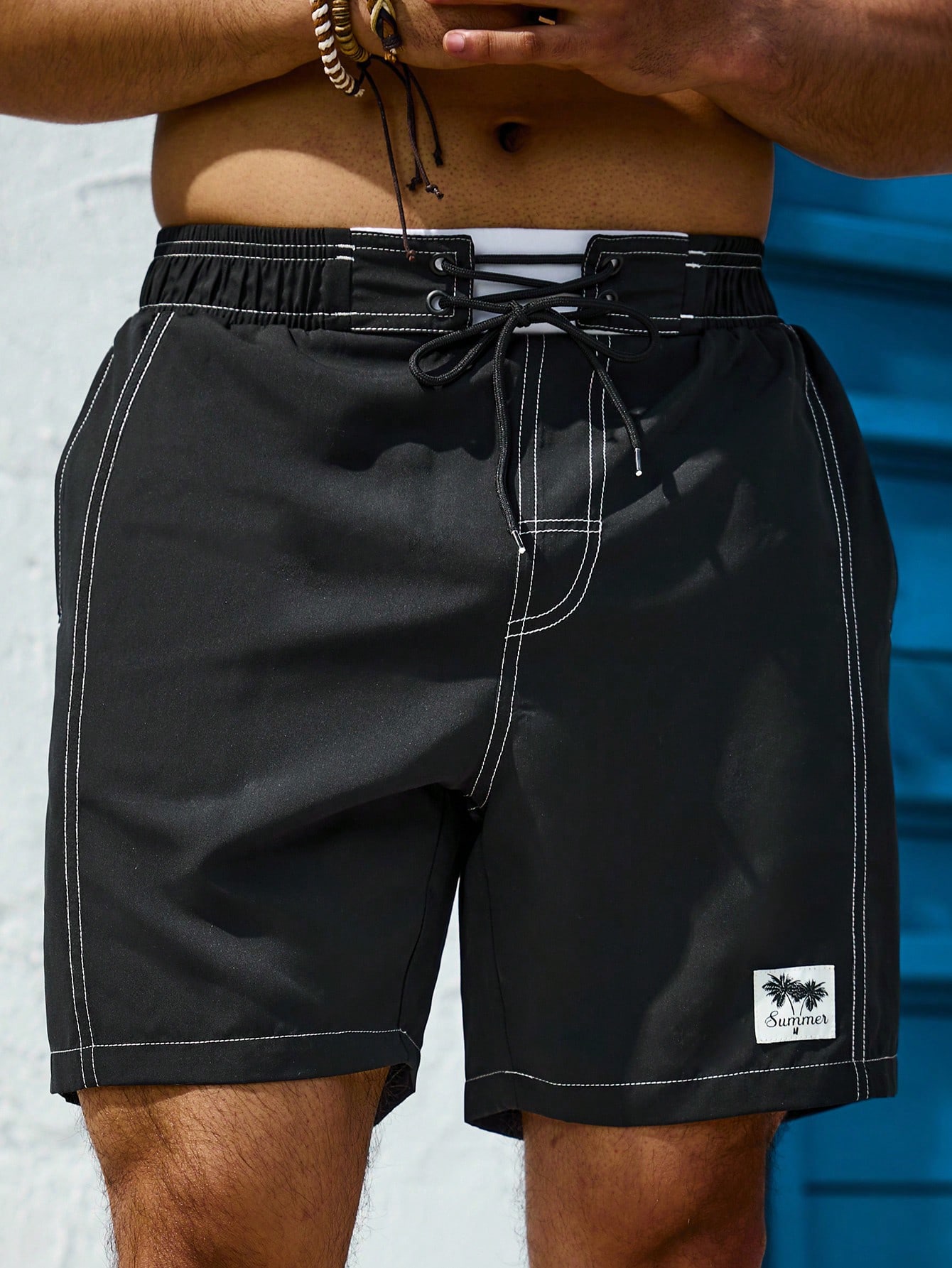 Men's Patch Detail Cross Tied Beach Shorts