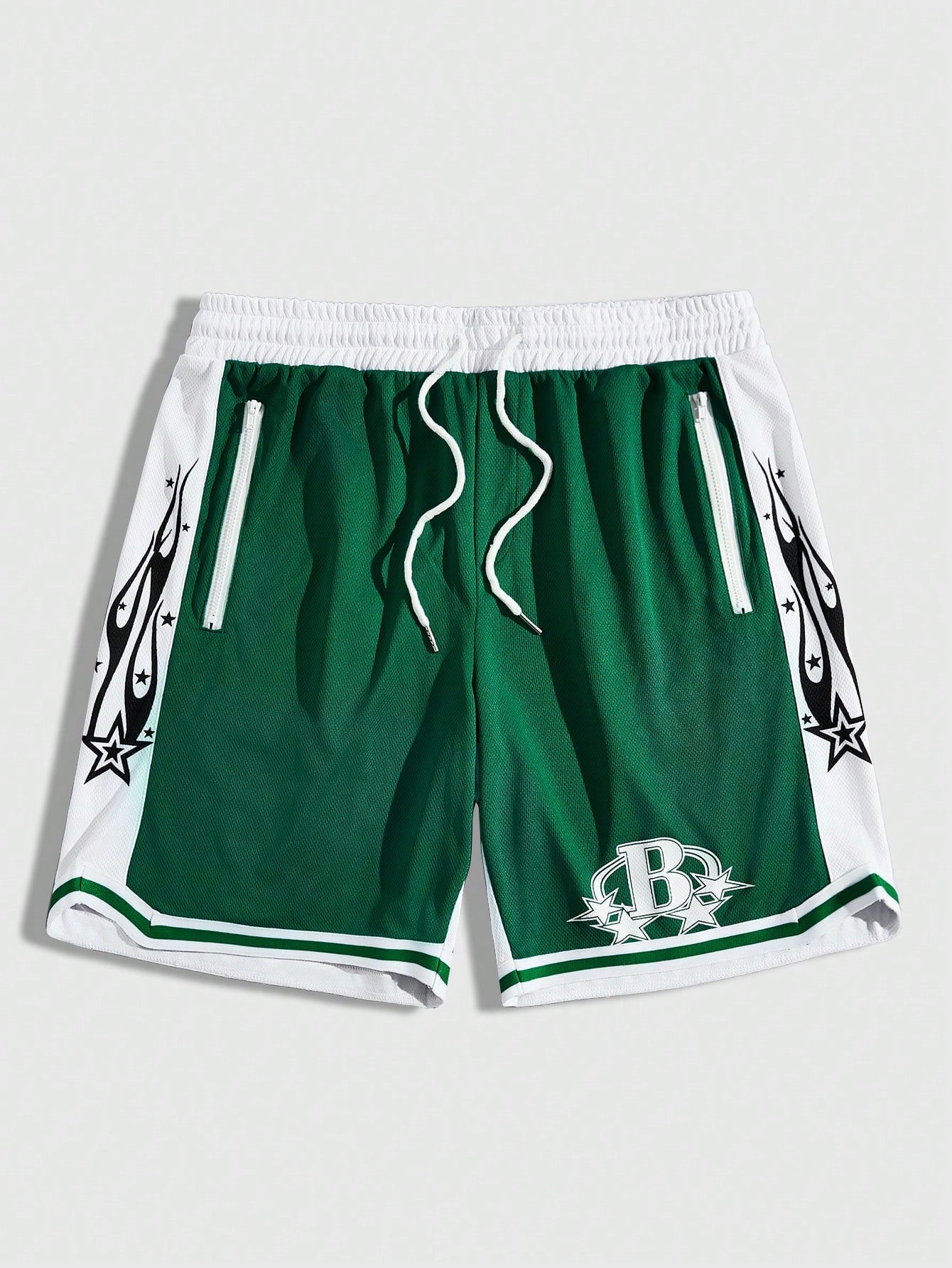 Men's Color Block Flame & Letter Printed Drawstring Waist Shorts For Daily Wear In Spring And Summer