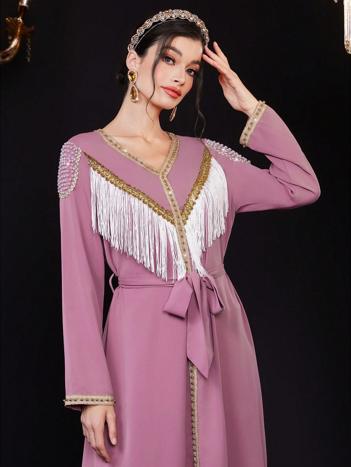 Women's Long Sleeve Tassel Patchwork Arabian Style Dress