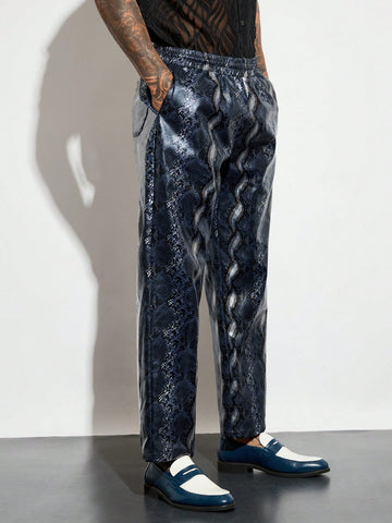 Men's Snakeskin Printed Woven Straight Leg Casual Modern Fashion Pants