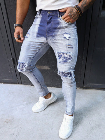 Men's Distressed Jeans, Enzyme Washed