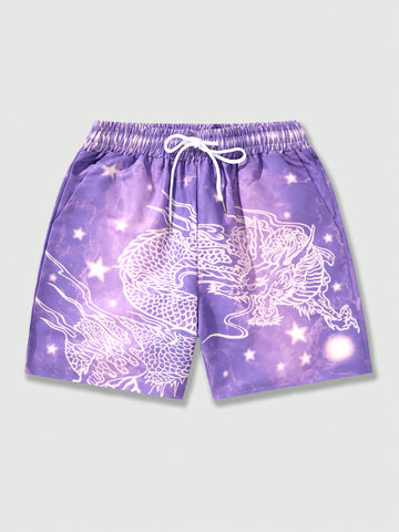 Men's Dragon Printed Shorts Suitable For Daily Wear In Spring And Summer