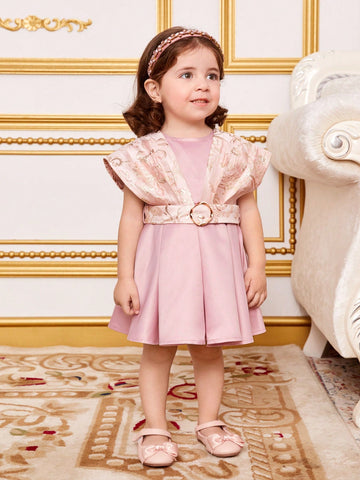 Baby Girl Brother And Sister Outfit, Gorgeous Pleated Sleeveless Dress, With Belt