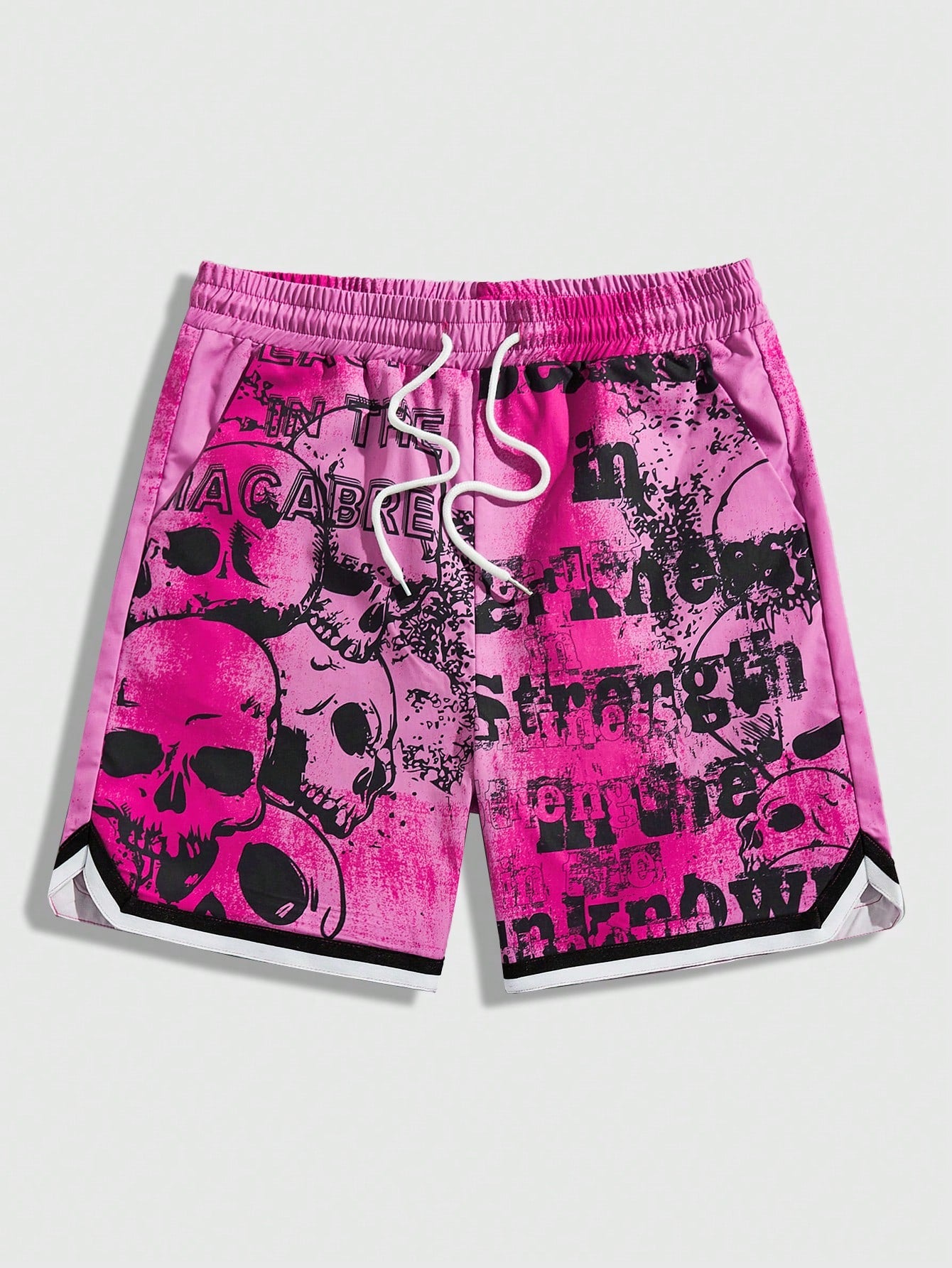 Men's Skull & Slogan Printed Woven Shorts, Suitable For Daily Wear In Spring & Summer