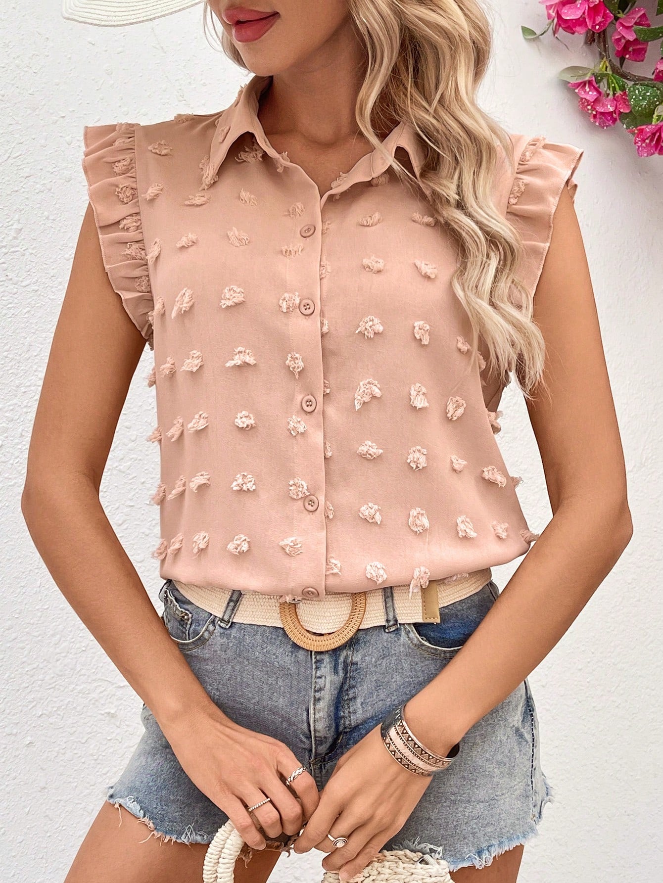 Ladies' Solid Color Flying Sleeve Blouse