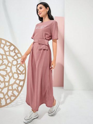 Women's Arabic Style Letter Embroidery Textured Dress