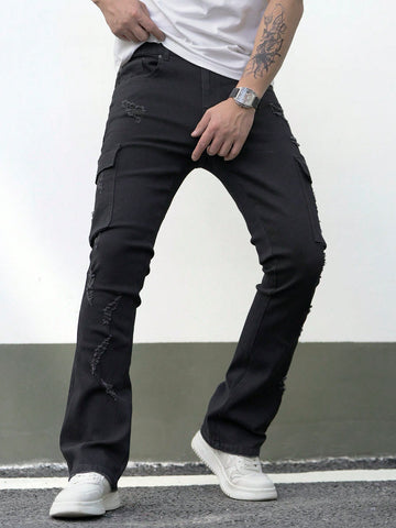 Men's Solid Color Denim Pants With Pockets