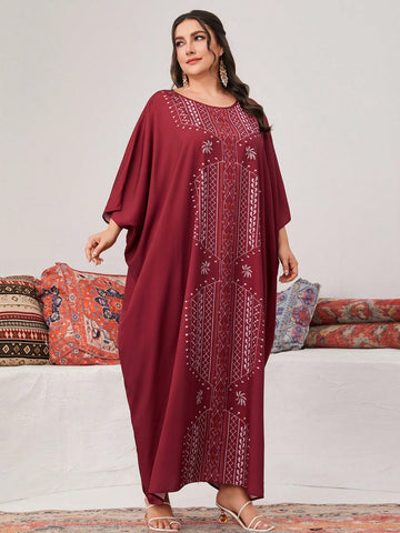 Plus Size Printed Round Neck Arabian Clothing