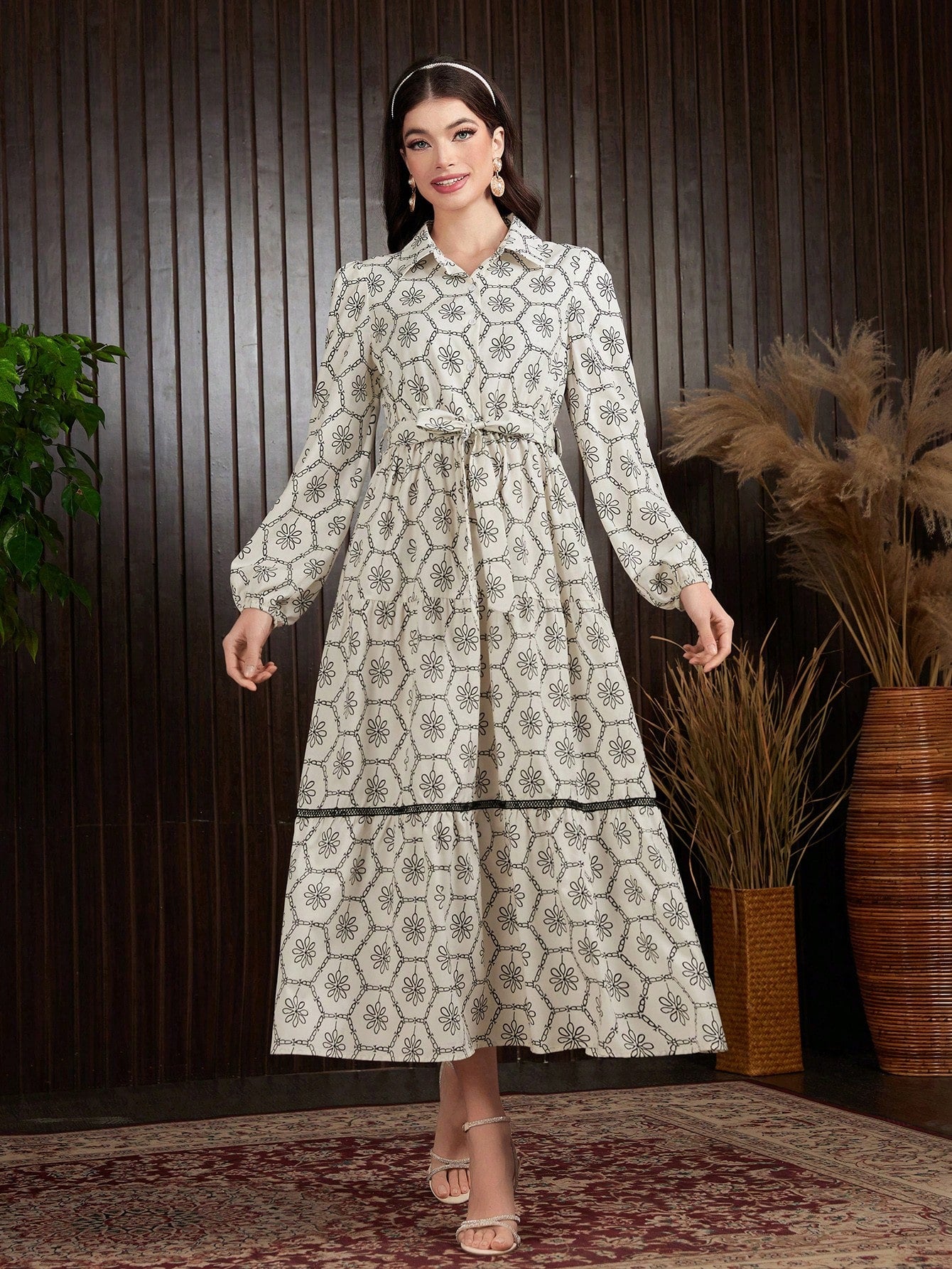 Printed Lantern Sleeve Dress