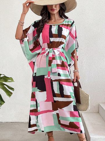 Geometric Print Batwing Sleeve Turkish Tunic