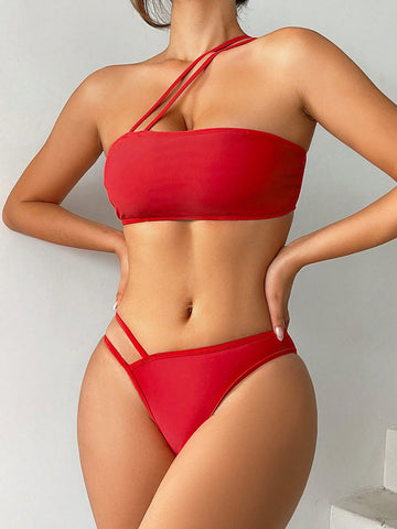 Solid Color Two-Piece Swimsuit Set,Summer Beach